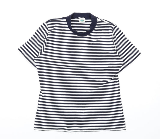 Gina Locardo Womens Blue Striped Cotton Basic T-Shirt Size M Mock Neck