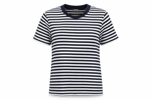 Gina Locardo Womens Blue Striped Cotton Basic T-Shirt Size M Mock Neck