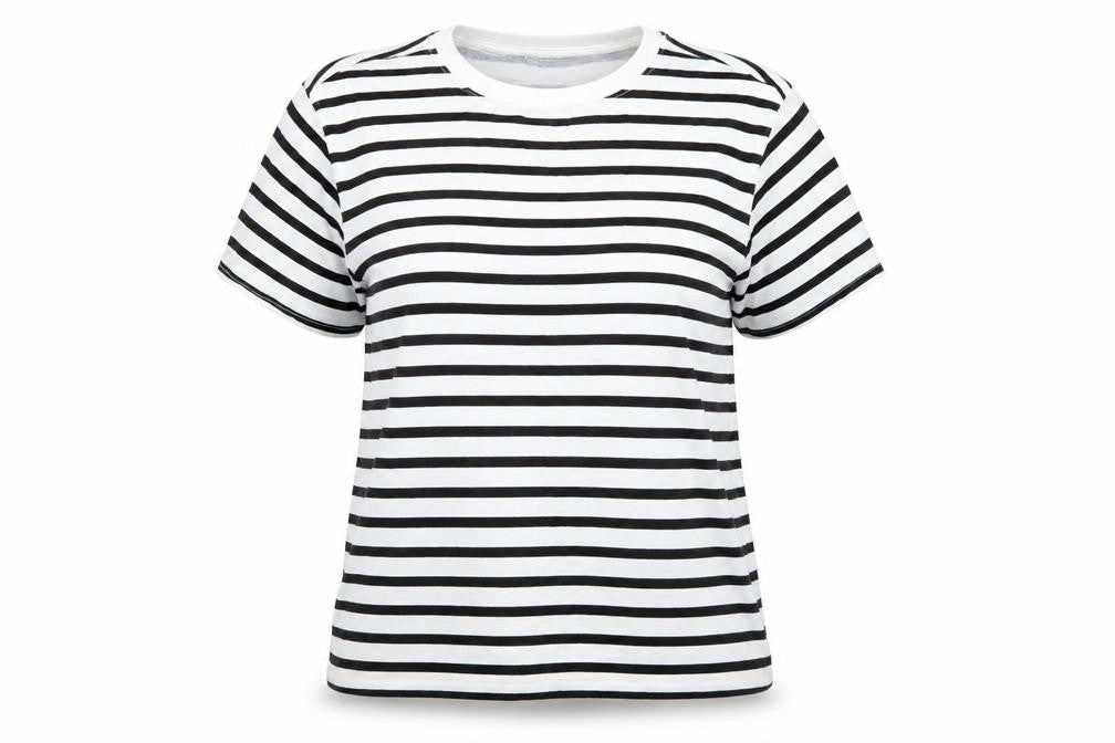 Another Influence Womens White Striped Cotton Basic T-Shirt Size M Round Neck