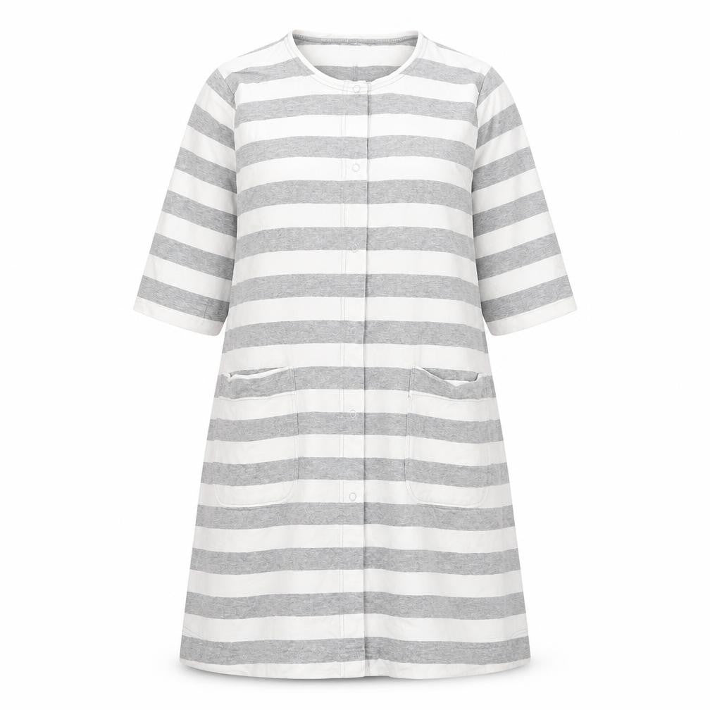 Masai Womens Grey Striped Cotton A-Line Size XS Round Neck Snap