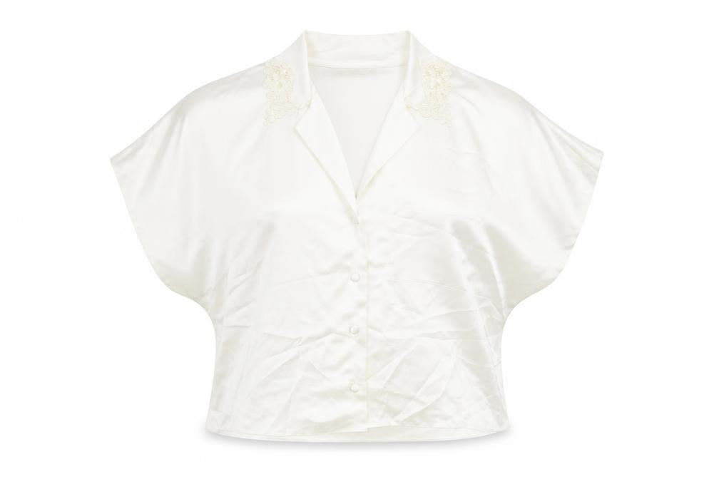 Marks & Spencer Womens Ivory Polyester Cropped Button-Up Size 12 Collared