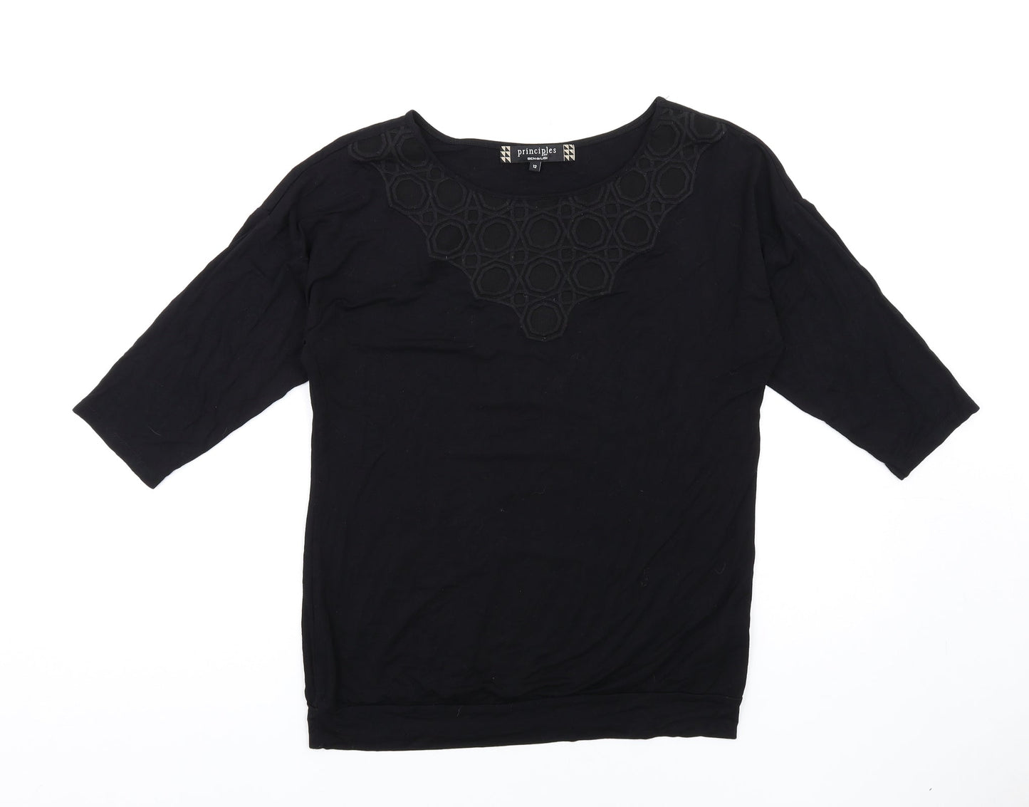 Principles Womens Black Viscose Basic T-Shirt Size 12 Boat Neck
