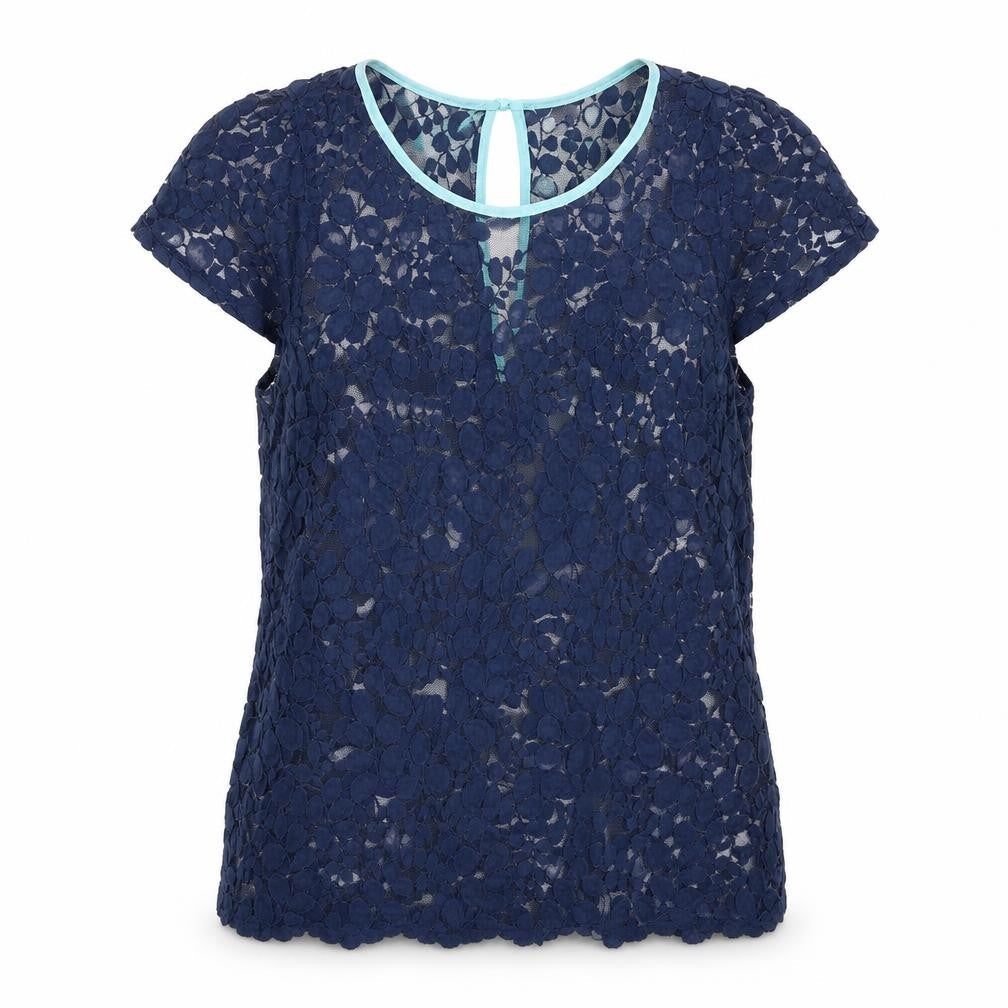 Abide Womens Blue Cotton Basic Blouse Size M Round Neck