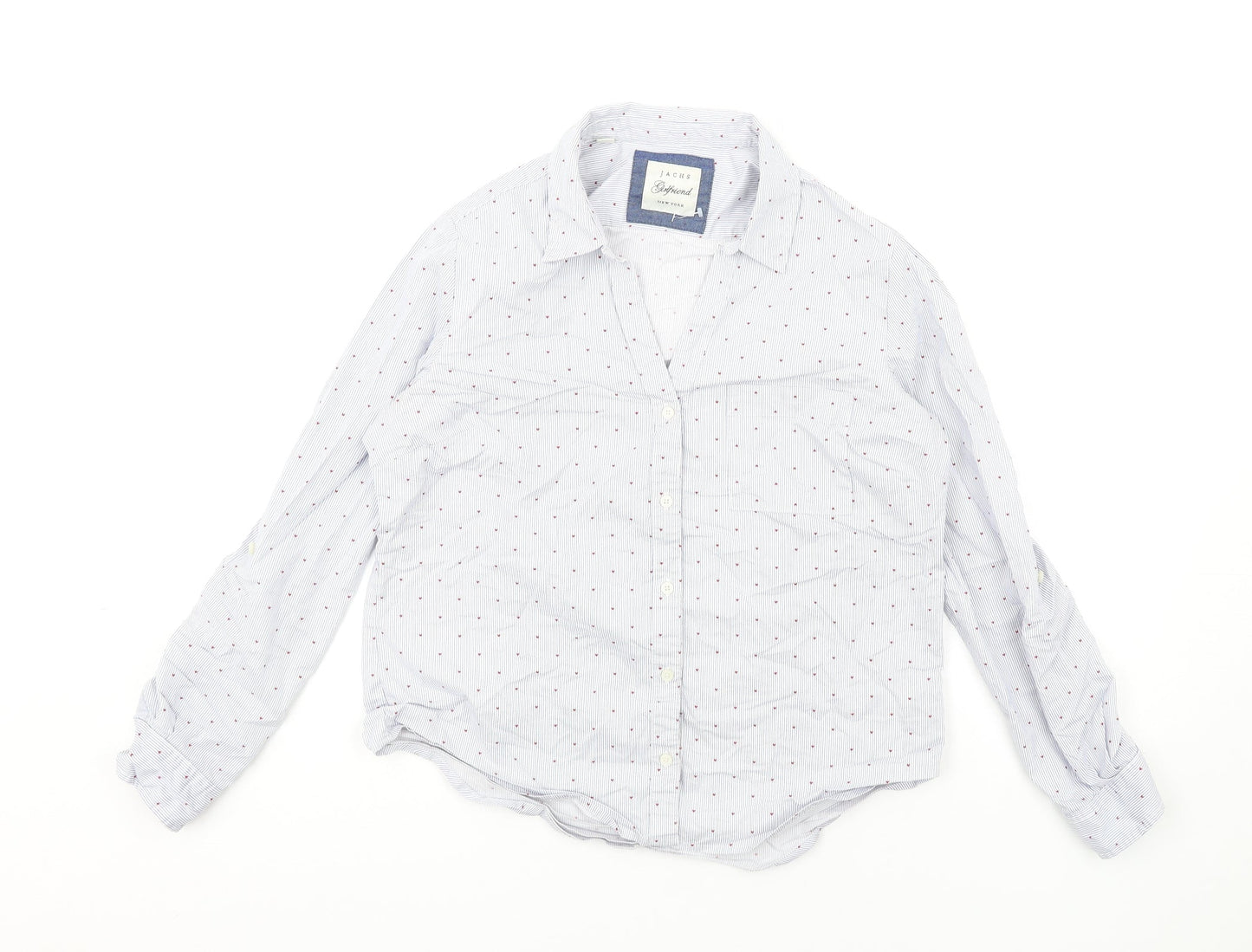 JACHS Womens Blue Striped Cotton Basic Button-Up Size S Collared
