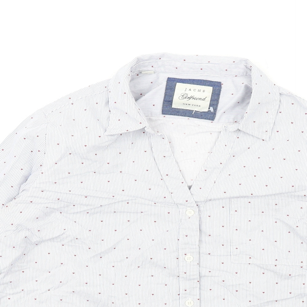 JACHS Womens Blue Striped Cotton Basic Button-Up Size S Collared