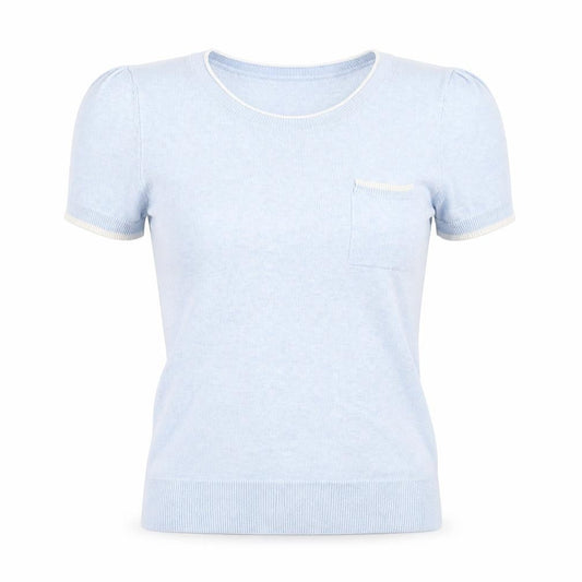 Front view of Red Herring women’s blue round neck viscose jumper, size UK 12