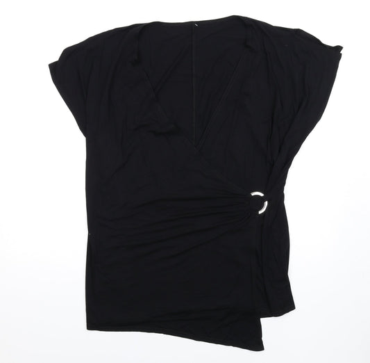 Amelie Gray Womens Black Viscose Basic T-Shirt Size XL V-Neck