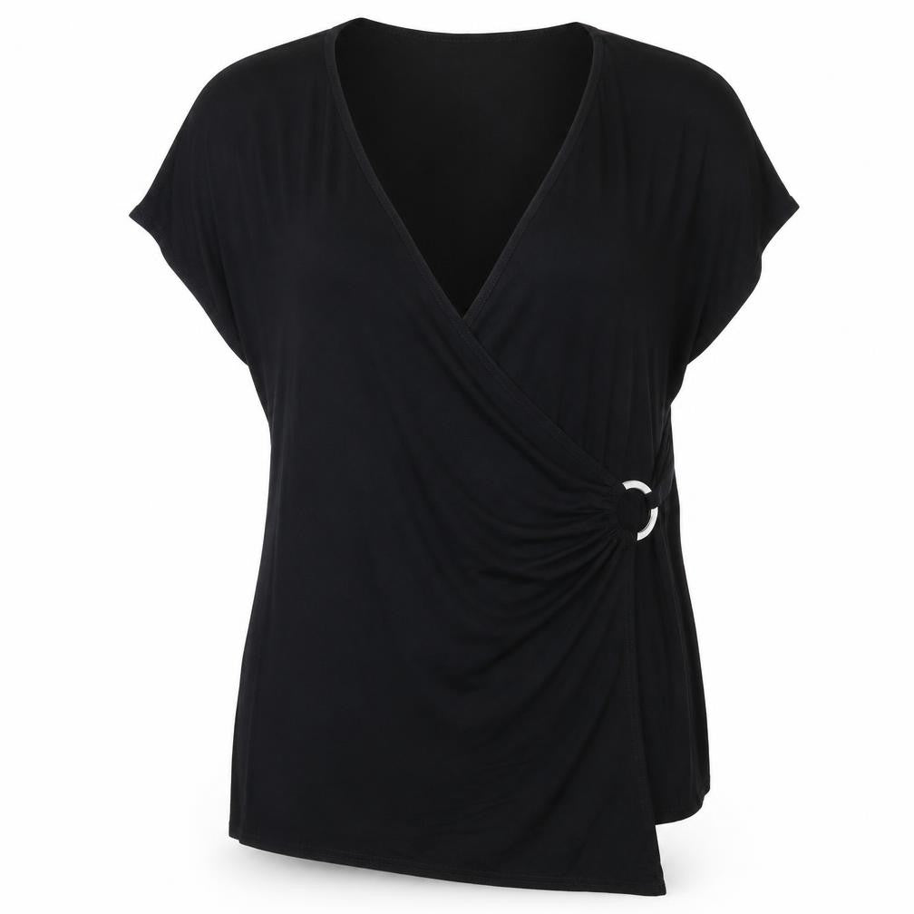 Amelie Gray Womens Black Viscose Basic T-Shirt Size XL V-Neck