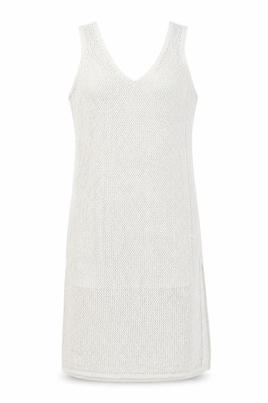 Marks & Spencer Womens Beige Cotton Shift Size M V-Neck Pullover - Split Hem