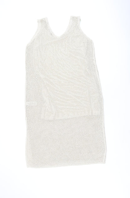 Marks & Spencer Womens Beige Cotton Shift Size M V-Neck Pullover - Split Hem