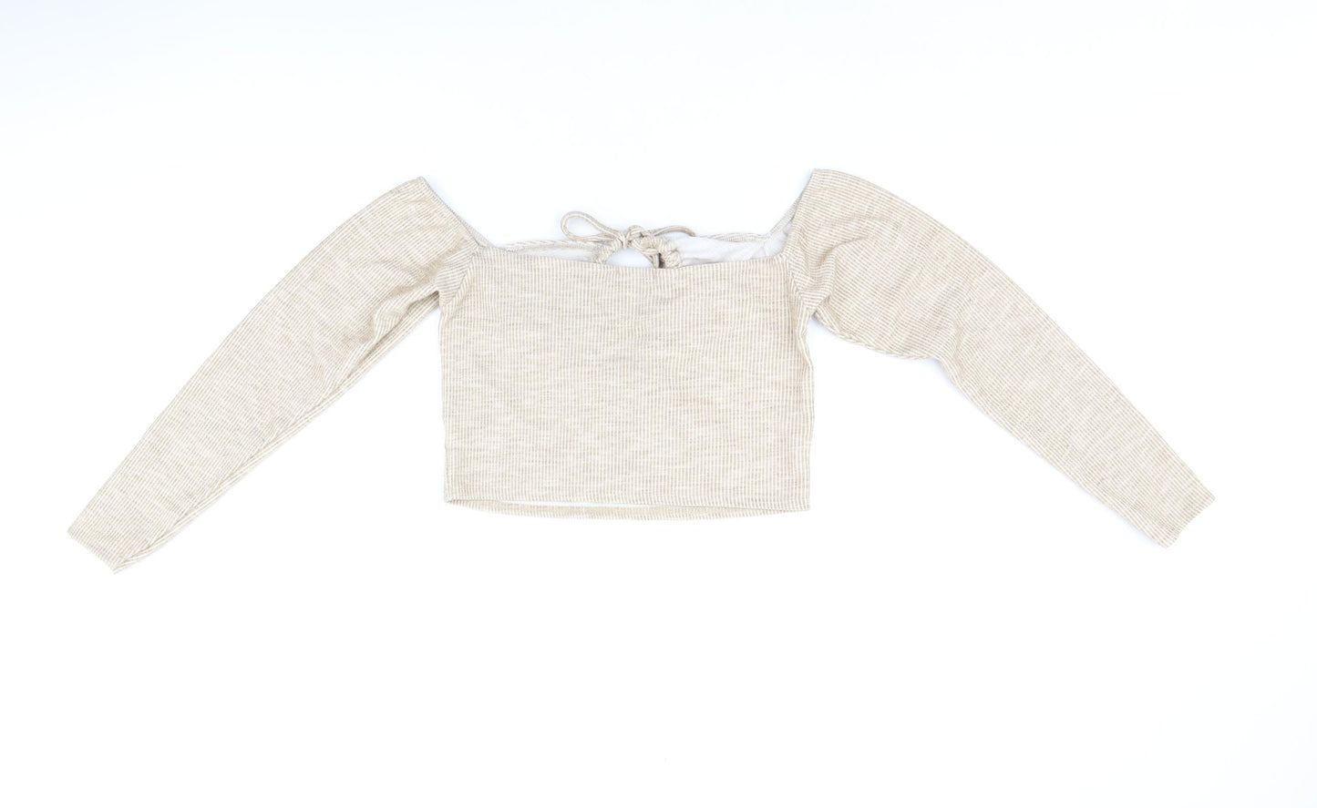 PRETTYLITTLETHING Womens Beige Polyester Cropped Tank Size 12 Off the Shoulder - Keyhole Neck