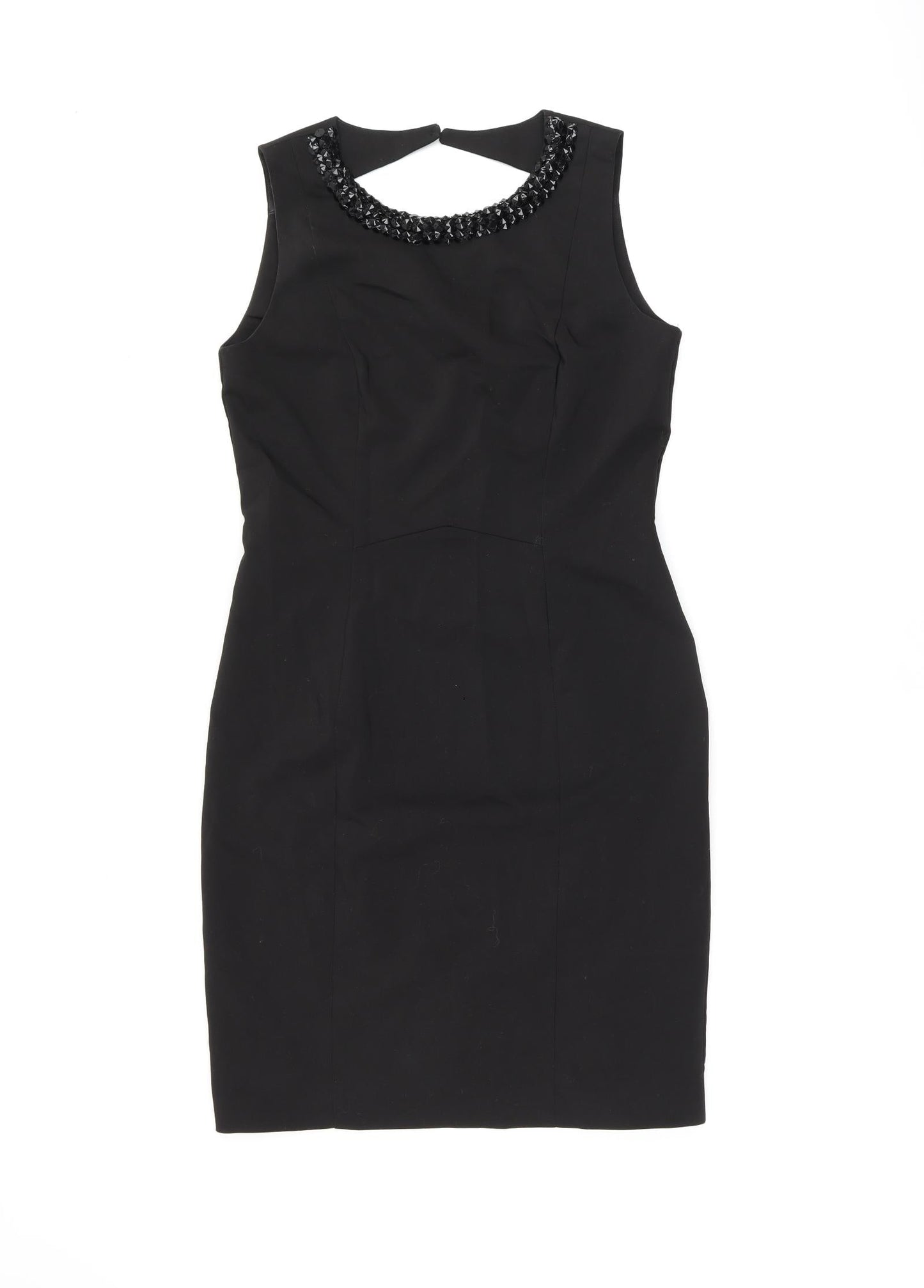 H&M Womens Black Cotton Bodycon Size 14 Round Neck Zip - Studded
