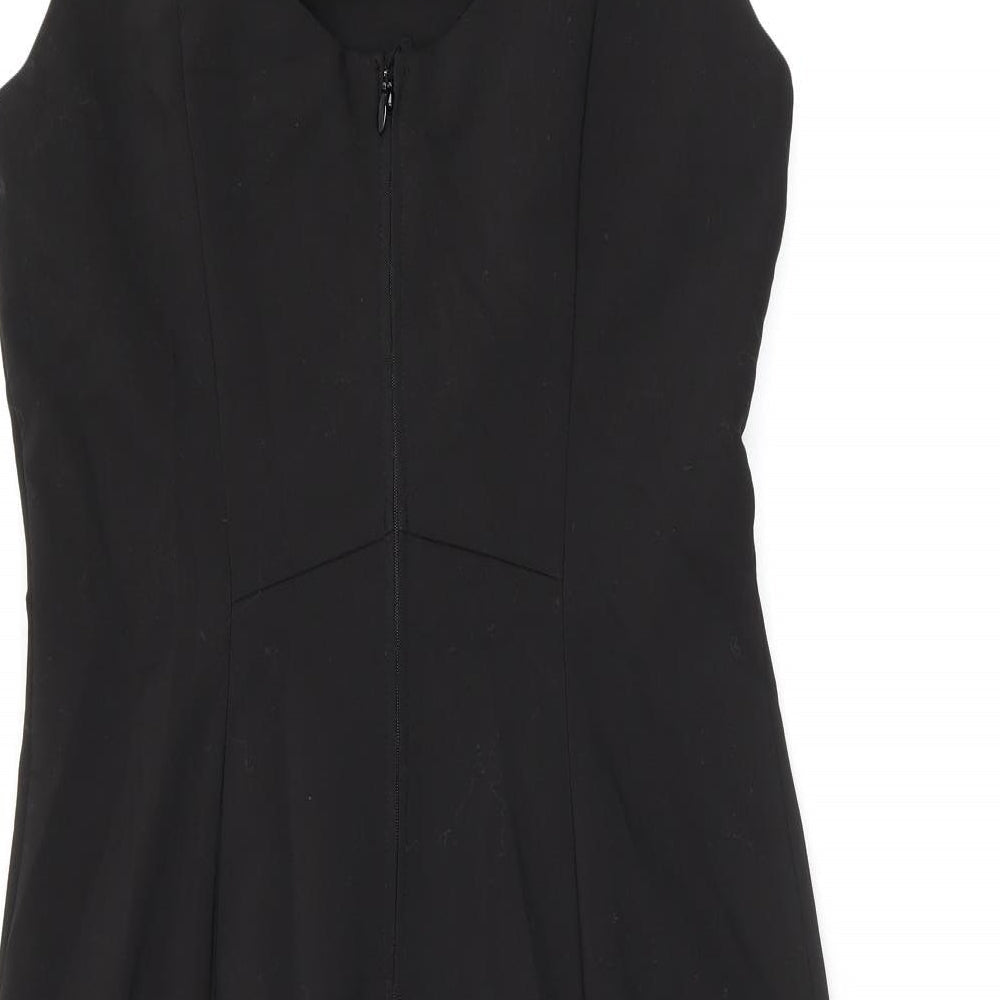 H&M Womens Black Cotton Bodycon Size 14 Round Neck Zip - Studded