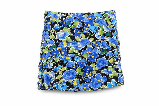 Zara Womens Black Floral Viscose Mini Skirt Size M Zip