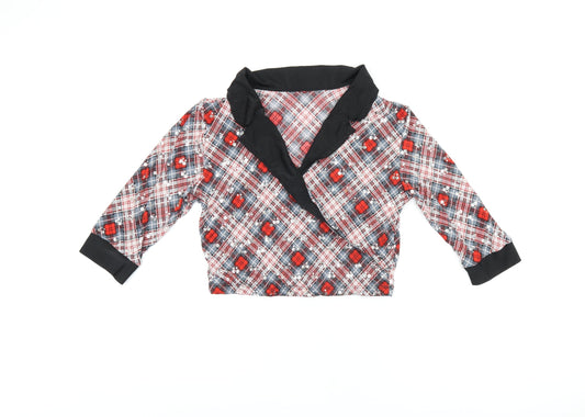 Revolution Womens Red Plaid Nylon Cropped Blouse Size M V-Neck - Sequin