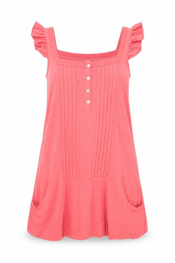 Zara Womens Red Cotton Shift Size M Square Neck Button - Pockets