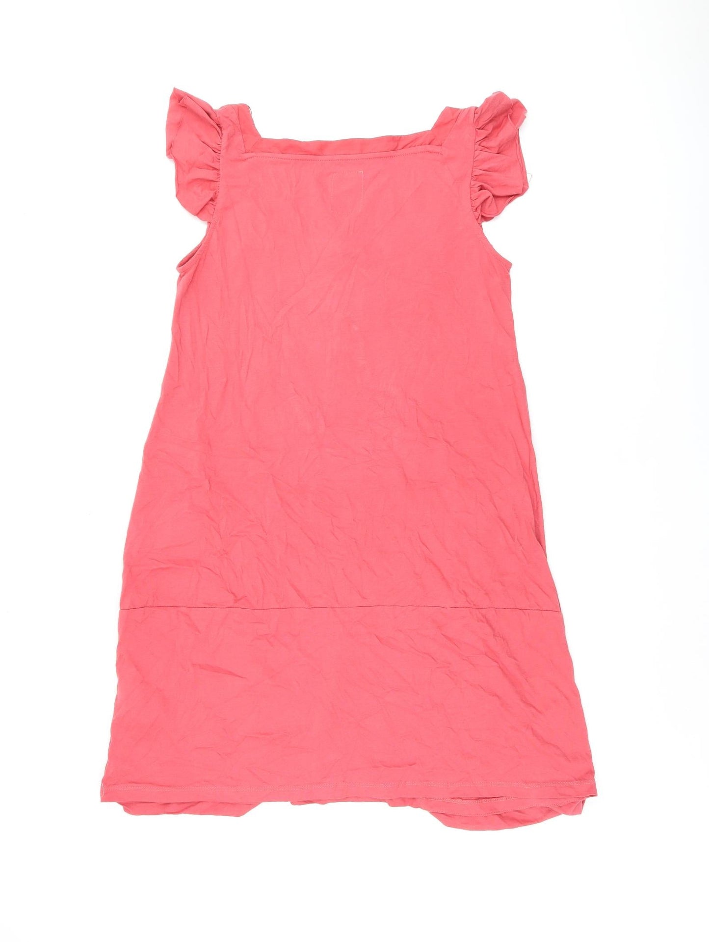 Zara Womens Red Cotton Shift Size M Square Neck Button - Pockets