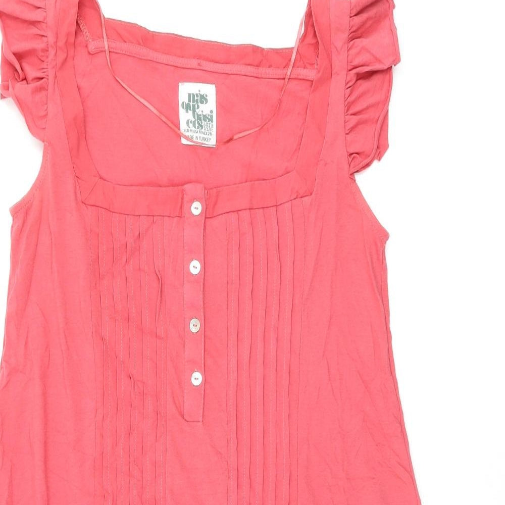 Zara Womens Red Cotton Shift Size M Square Neck Button - Pockets