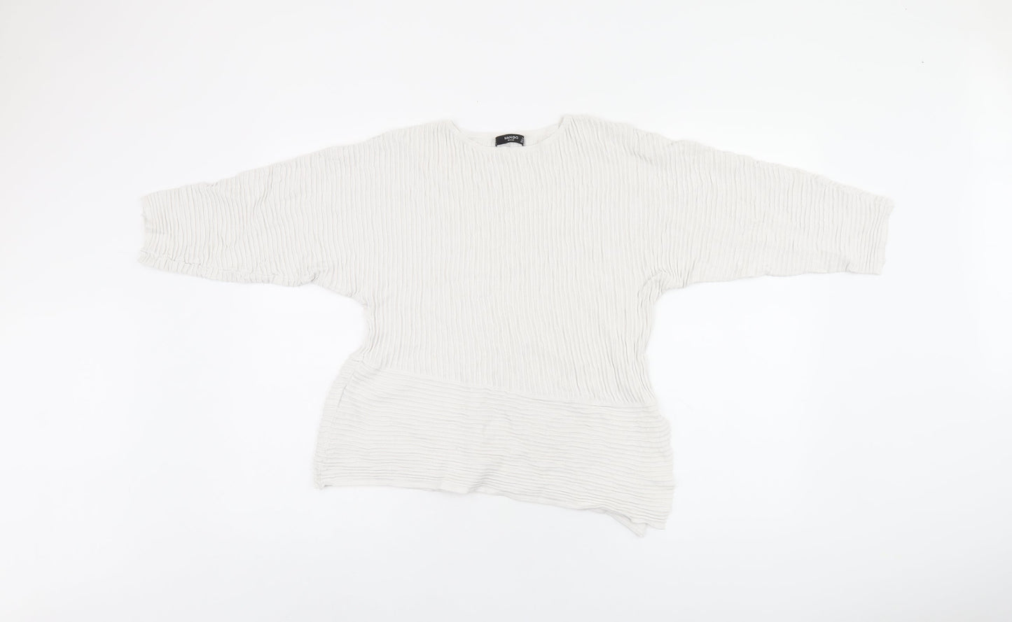 Mango Womens White Viscose Basic Blouse Size S Round Neck - Split Hem
