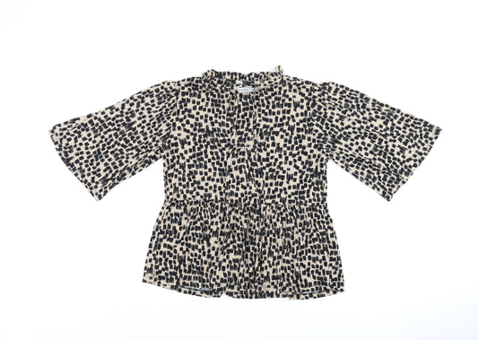Oasis Womens Beige Geometric Polyester Basic Blouse Size S V-Neck