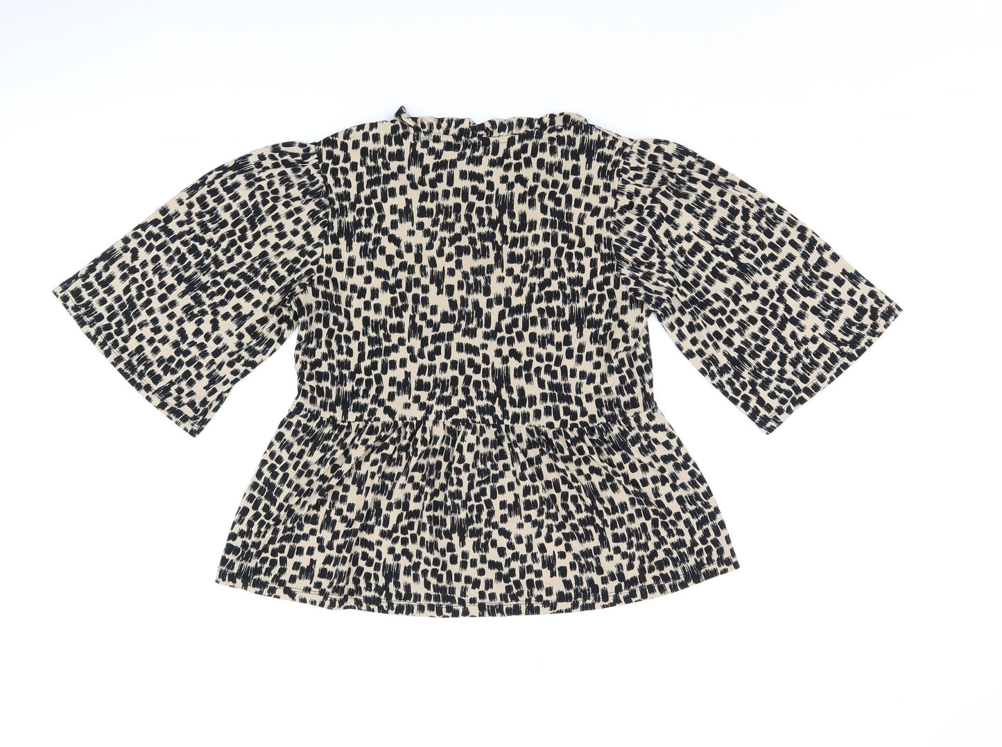 Oasis Womens Beige Geometric Polyester Basic Blouse Size S V-Neck