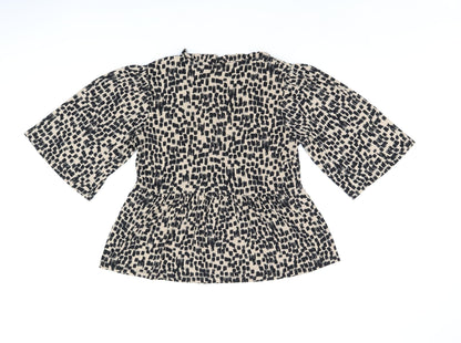 Oasis Womens Beige Geometric Polyester Basic Blouse Size S V-Neck