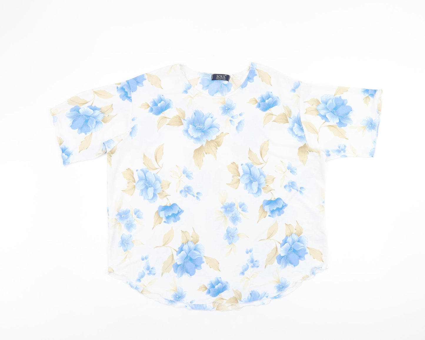 Soul Collection Womens White Floral Polyester Basic Blouse Size L Round Neck
