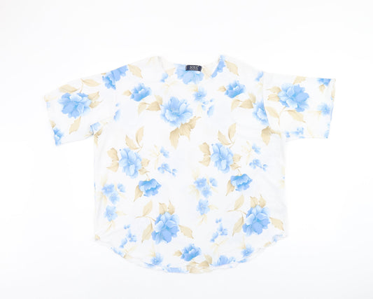 Soul Collection Womens White Floral Polyester Basic Blouse Size L Round Neck