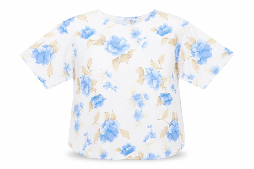 Soul Collection Womens White Floral Polyester Basic Blouse Size L Round Neck