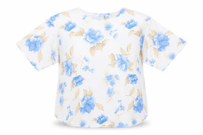 Soul Collection Womens White Floral Polyester Basic Blouse Size L Round Neck