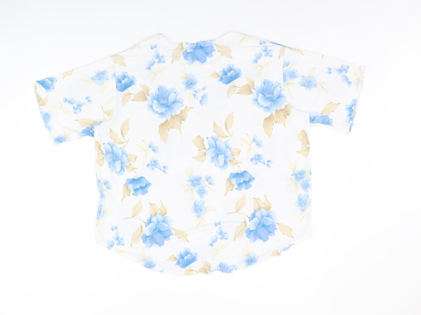 Soul Collection Womens White Floral Polyester Basic Blouse Size L Round Neck