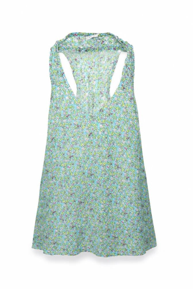 Aller Simple Womens Blue Floral Cotton Basic Tank Size S V-Neck