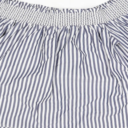 Marks & Spencer Womens Blue Striped Polyester Basic Blouse Size 12 Off the Shoulder - Leaf Embroidery