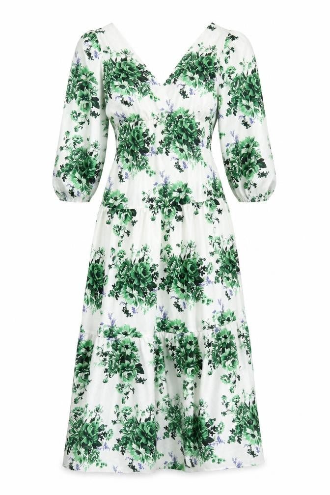Marks & Spencer Womens White Floral Polyester Maxi Size 8 V-Neck Pullover