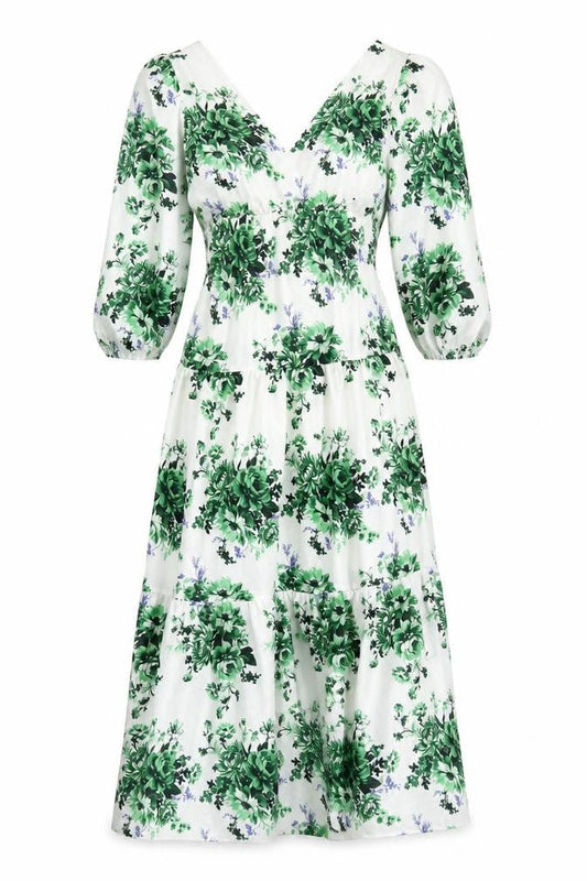 Marks & Spencer Womens White Floral Polyester Maxi Size 8 V-Neck Pullover