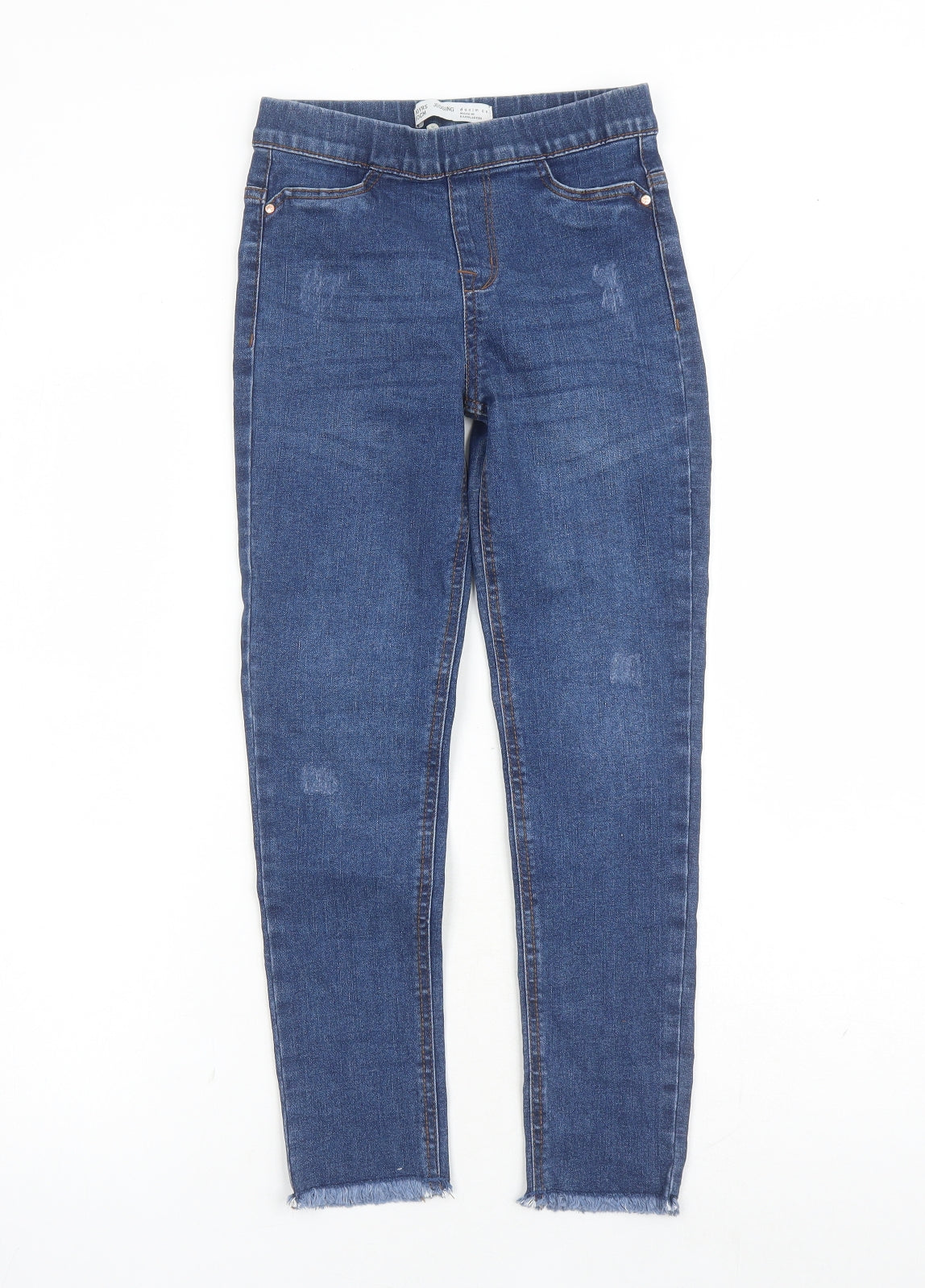 Additional front view of Denim & Co. girls’ blue cotton jegging jeans, size 9-10, years, 22-inch leg regular - fringe detail