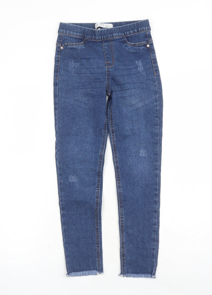 Additional front view of Denim & Co. girls’ blue cotton jegging jeans, size 9-10, years, 22-inch leg regular - fringe detail
