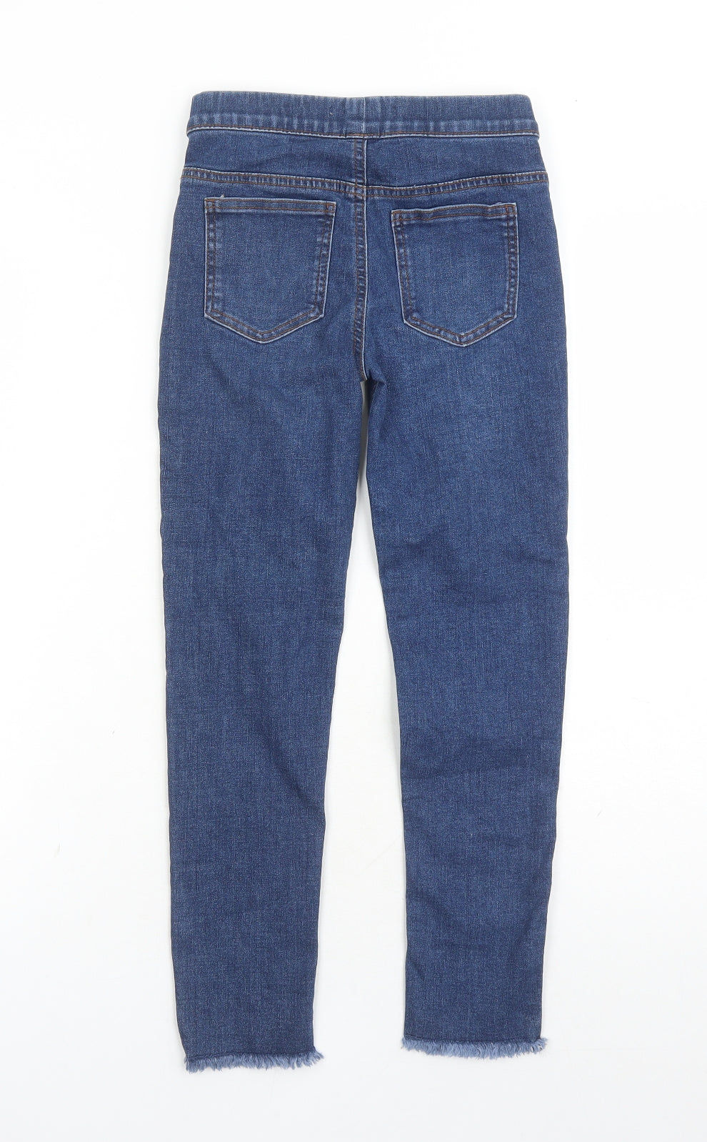 Back view of Denim & Co. girls’ blue cotton jegging jeans, size 9-10, years, 22-inch leg regular - fringe detail