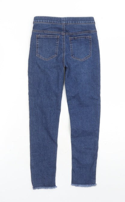 Back view of Denim & Co. girls’ blue cotton jegging jeans, size 9-10, years, 22-inch leg regular - fringe detail