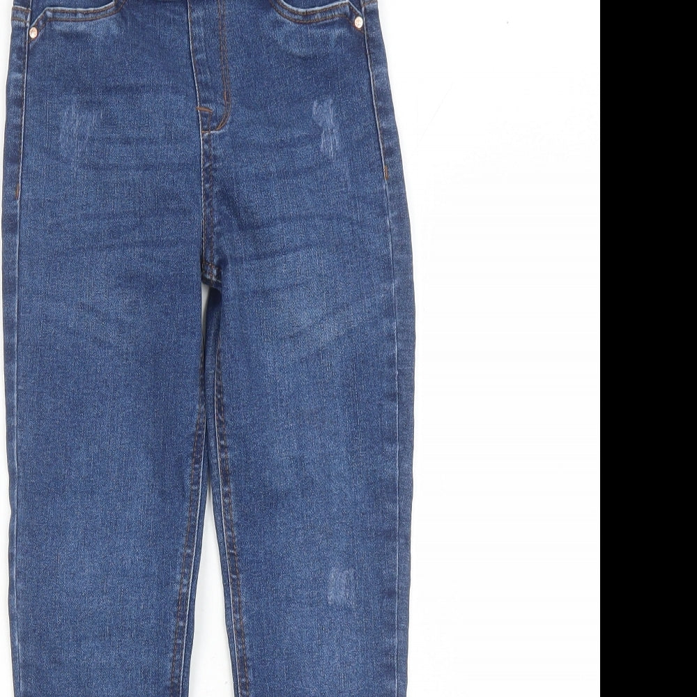 Close-up detail of Denim & Co. girls’ blue cotton jegging jeans, size 9-10, years, 22-inch leg regular - fringe detail