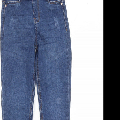 Close-up detail of Denim & Co. girls’ blue cotton jegging jeans, size 9-10, years, 22-inch leg regular - fringe detail