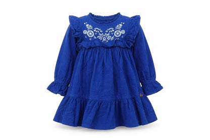 Angel&Rocket Girls Blue 100% Cotton Trapeze & Swing Size 4 Years Round Neck Button - Embroidered Detail