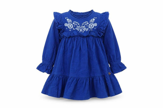 Angel&Rocket Girls Blue 100% Cotton Trapeze & Swing Size 4 Years Round Neck Button - Embroidered Detail