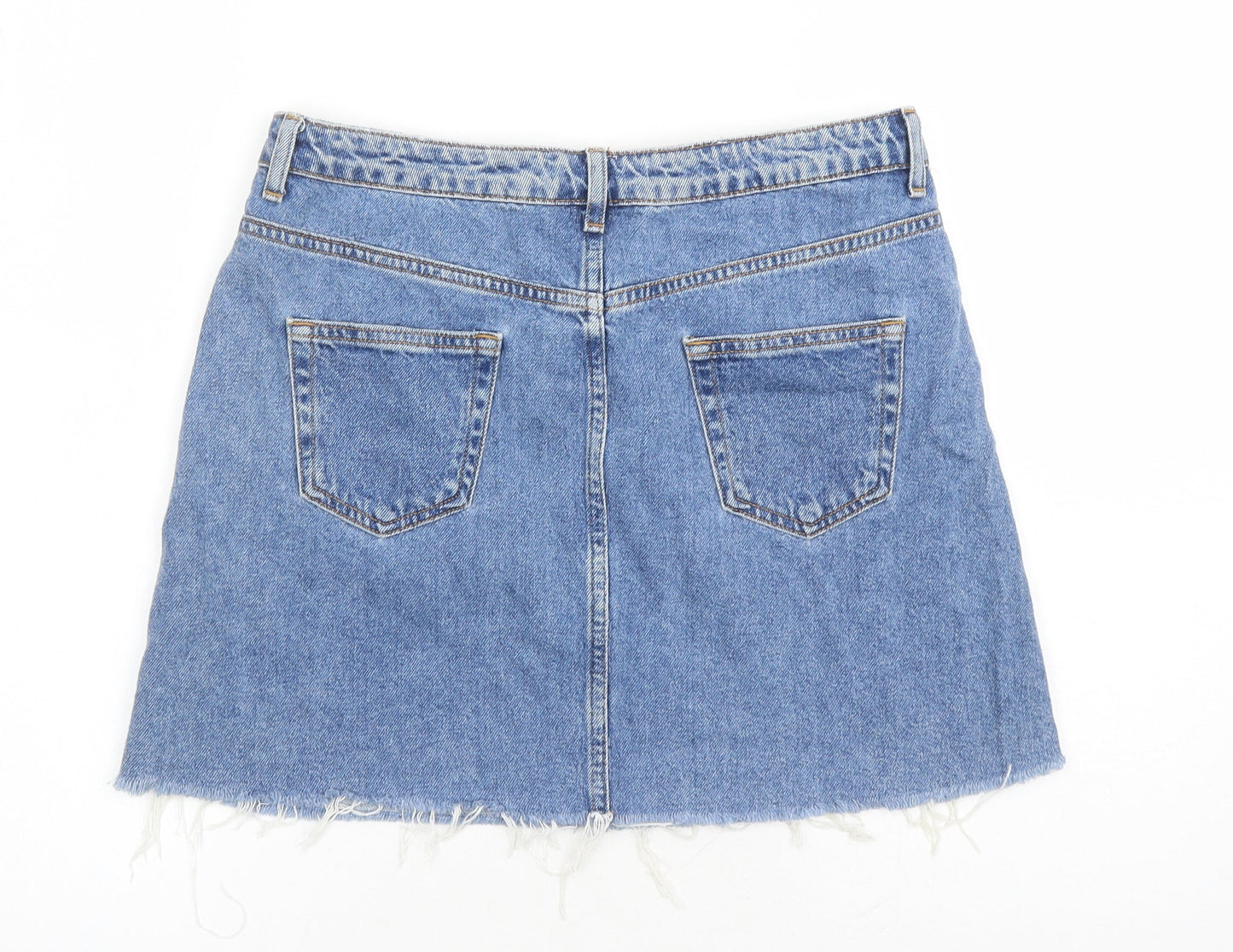 Denim & Co. Womens Blue Cotton A-Line Skirt Size 12 Zip