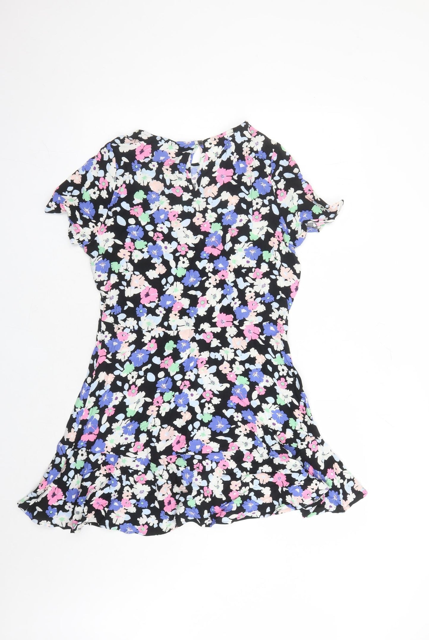 Marks and Spencer Womens Multicoloured Floral Viscose Trapeze & Swing Size 6 Round Neck Button