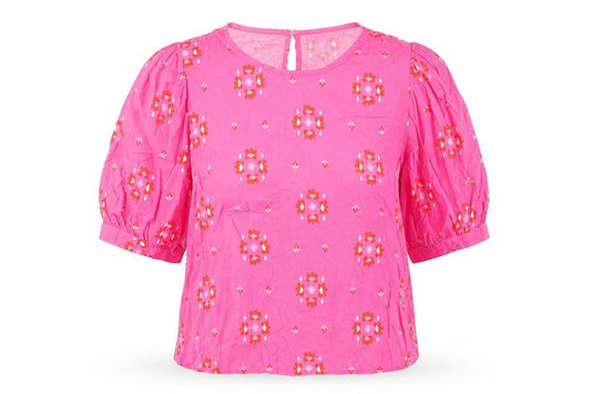 Marks and Spencer Womens Pink Floral Viscose Basic Blouse Size 8 Round Neck