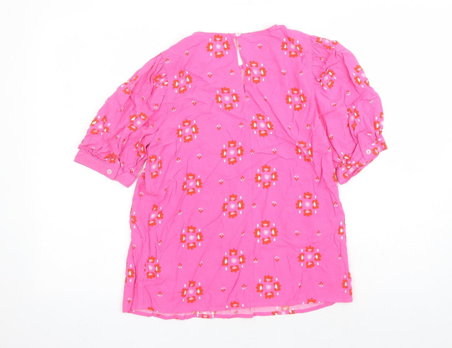Marks and Spencer Womens Pink Floral Viscose Basic Blouse Size 8 Round Neck