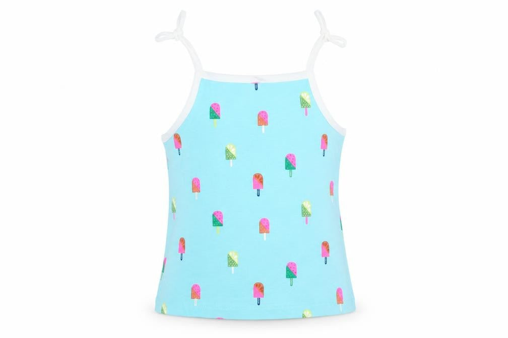 Marks & Spencer Girls Blue Geometric Cotton Camisole Tank Size 2-3 Years Square Neck Tie - Ice Lolly Pattern