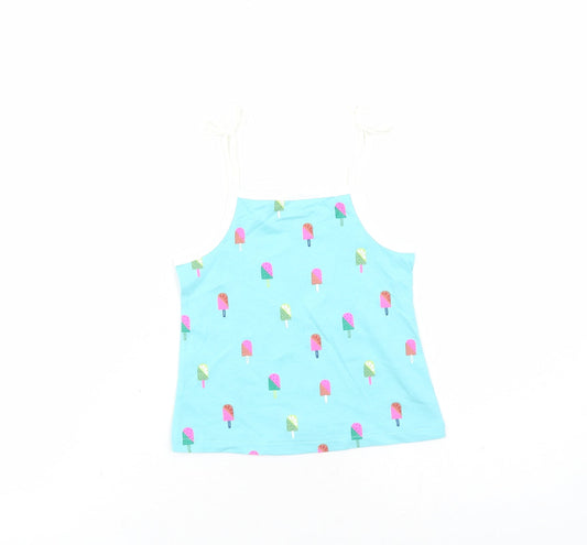 Marks and Spencer Girls Blue Geometric Cotton Camisole Tank Size 2-3 Years Square Neck Tie - Ice Lolly Pattern
