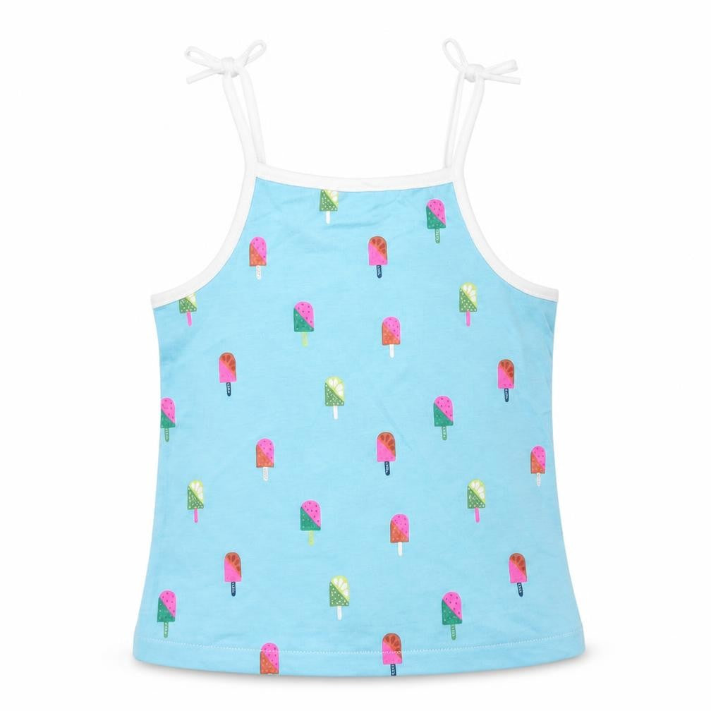 Marks & Spencer Girls Blue Geometric Cotton Camisole Tank Size 2-3 Years Square Neck Tie - Ice Lolly Pattern